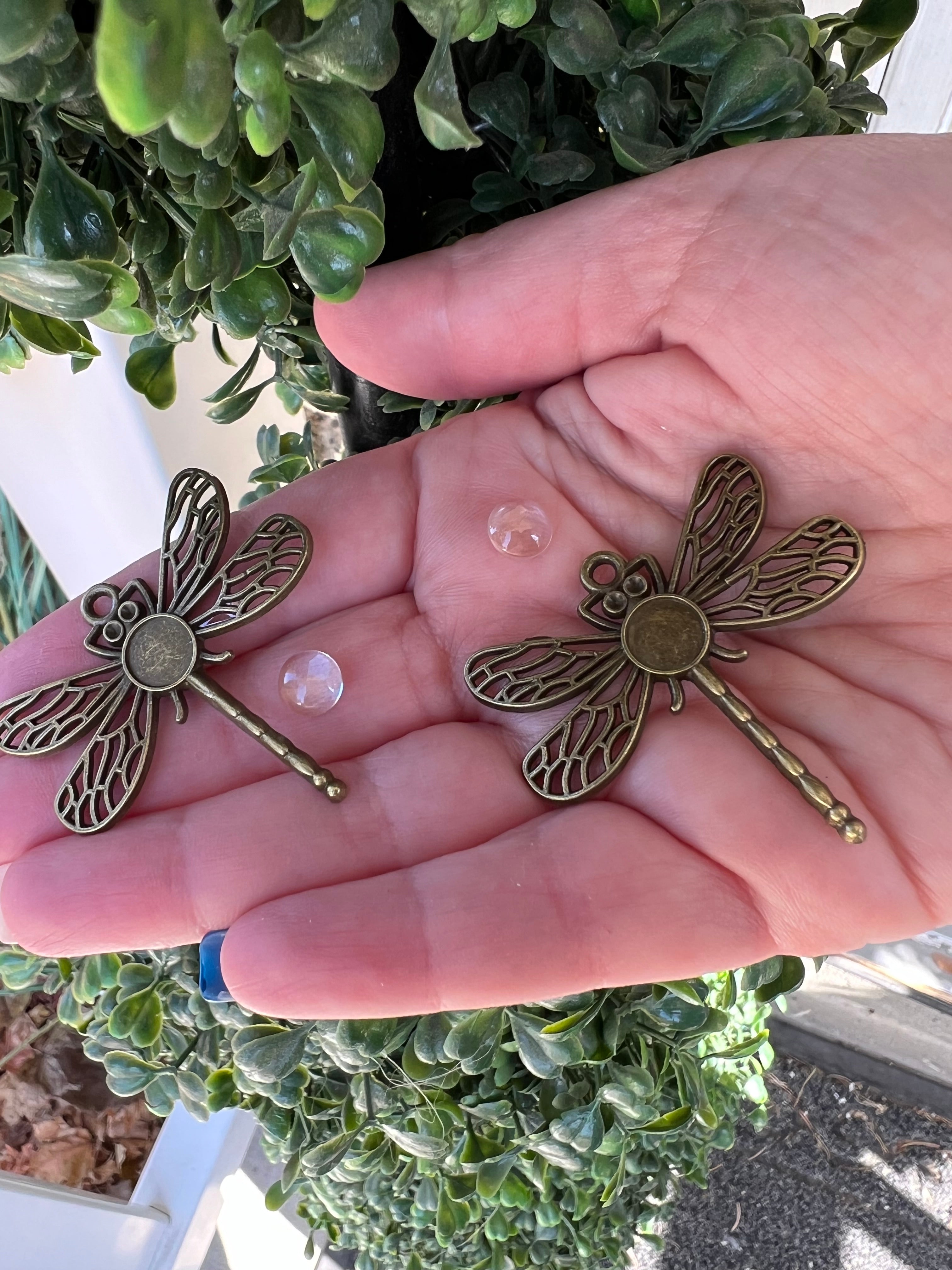 Set of 2: Mental Health Dragonfly Pendants (Incl. Glass Cabochons)