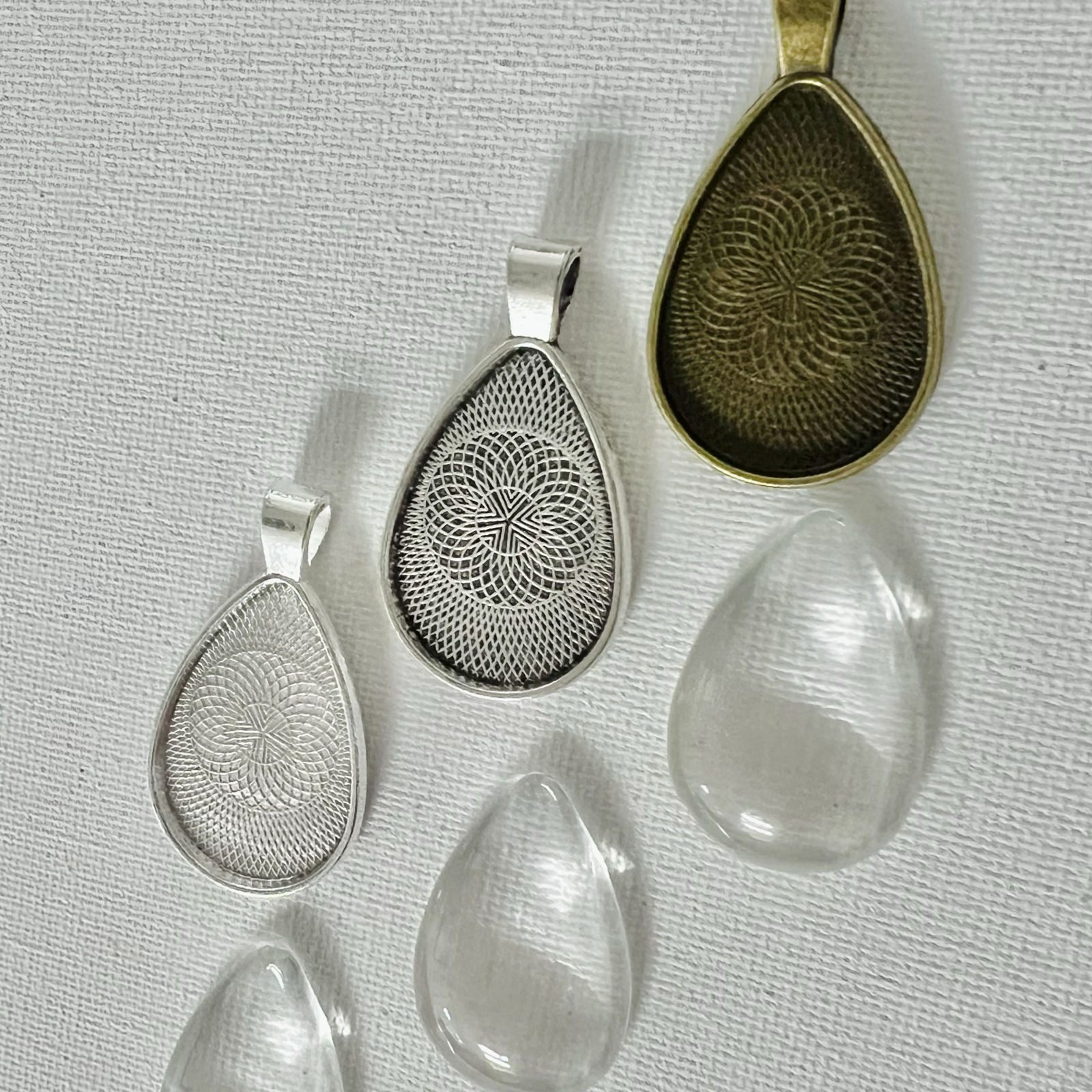 Set of 3: Rain Drop Pendants (Incl. Glass Cabochons)