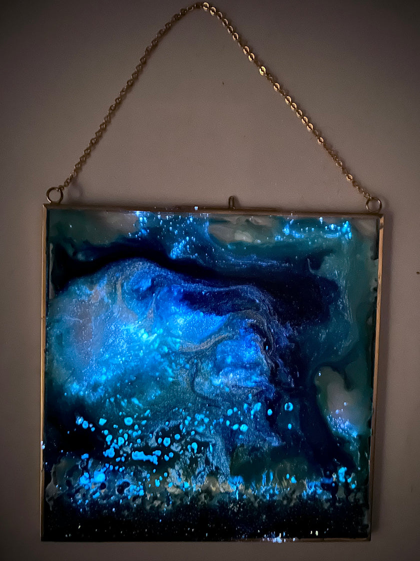 “Glowing Girl” on glass (8” x 8”)