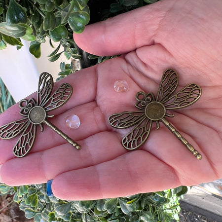 Set of 2: Dragonfly Pendants (Incl. Glass Cabochons)