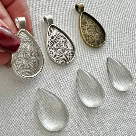 Set of 3: Rain Drop Pendants (Incl. Glass Cabochons)