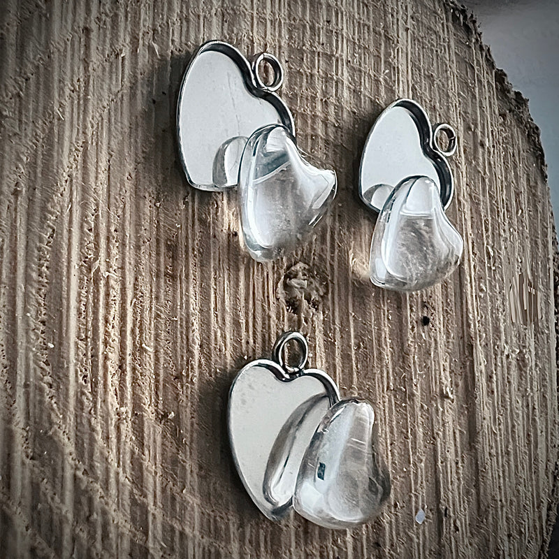 Set of 3: Petite Silver Hearts (Incl. Glass Cabochons)