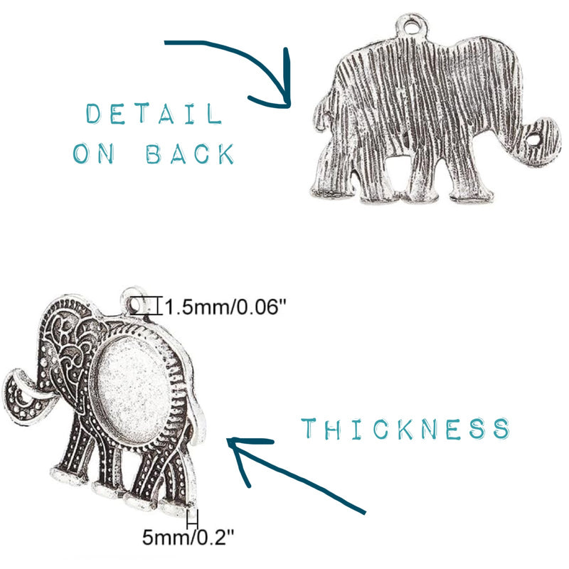 Set of 2: Silver Elephant Pendants (Incl. Glass Cabochons)