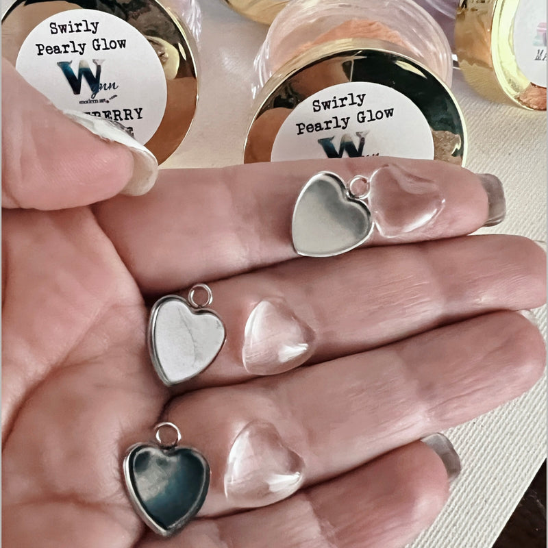 Set of 3: Petite Silver Hearts (Incl. Glass Cabochons)