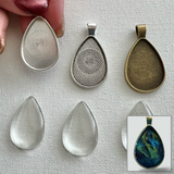 Set of 3: Rain Drop Pendants (Incl. Glass Cabochons)