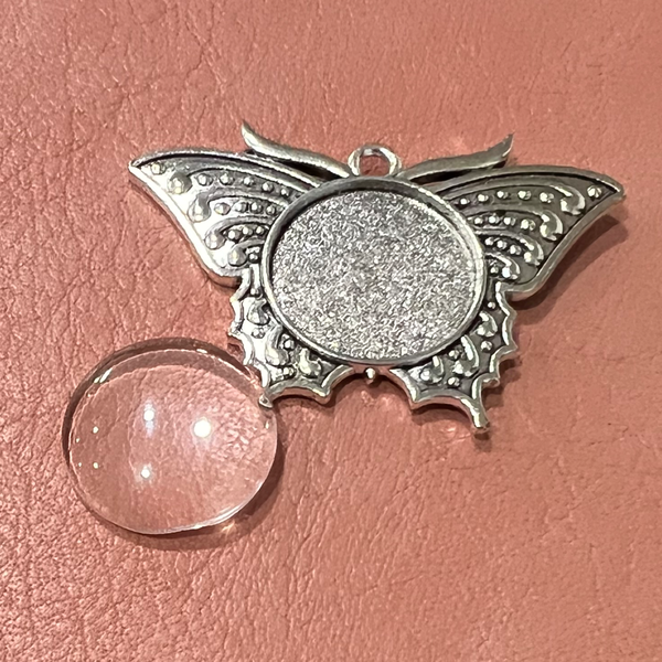 Set of 2: Silver Butterfly Pendants (Incl. Glass Cabochons)