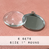 Set of 6: Silver Round Pendants (Incl. Glass Cabochons)