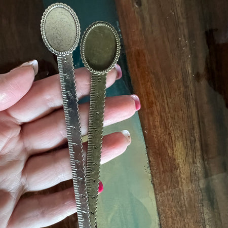 Set of 2: Metal Ruler Bookmarks (Incl. Glass Cabochons)