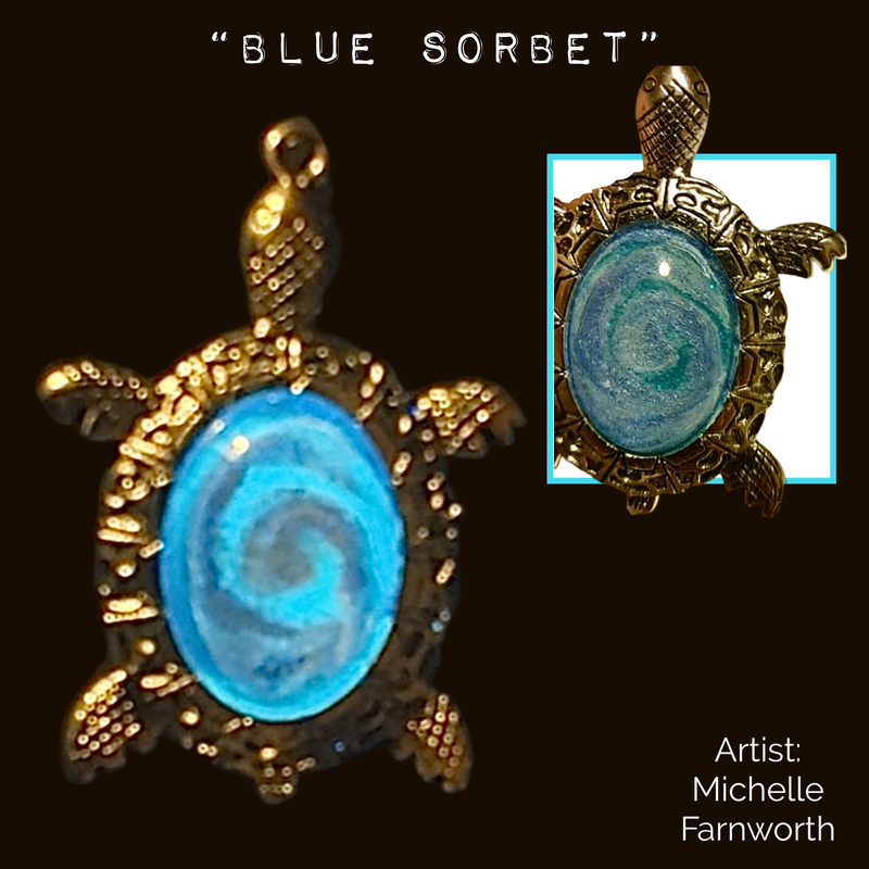 Set of 2: Silver Turtle Pendants (Incl. Glass Cabochons)