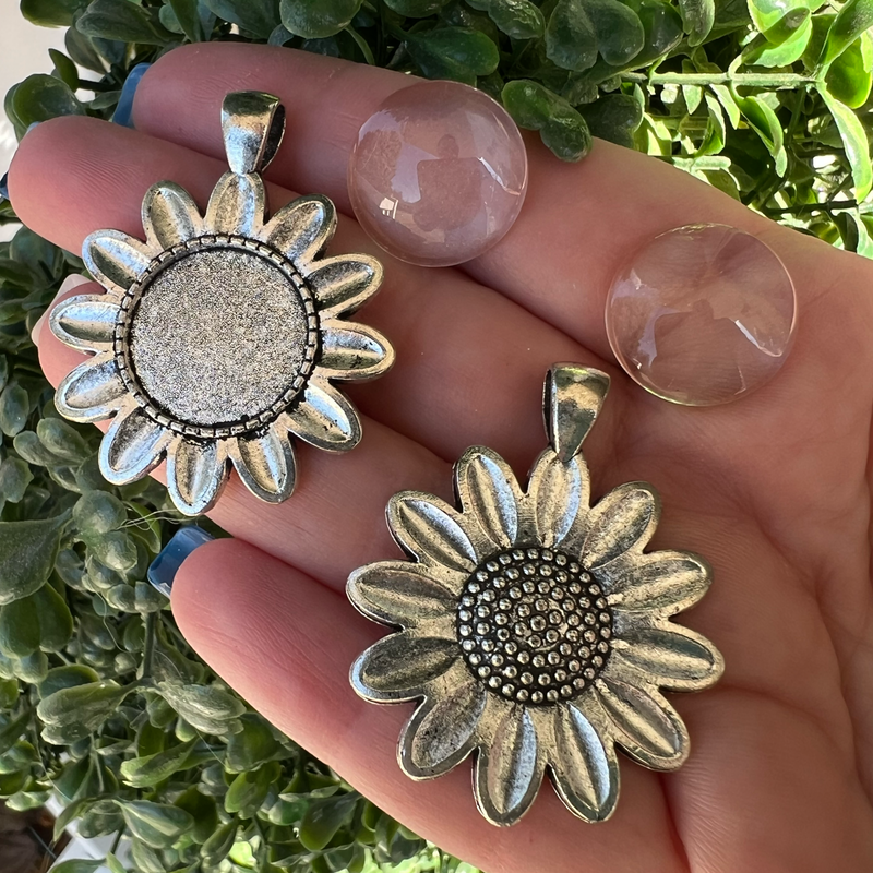 Set of 2: Sunflower Pendants (Incl. Glass Cabochons)