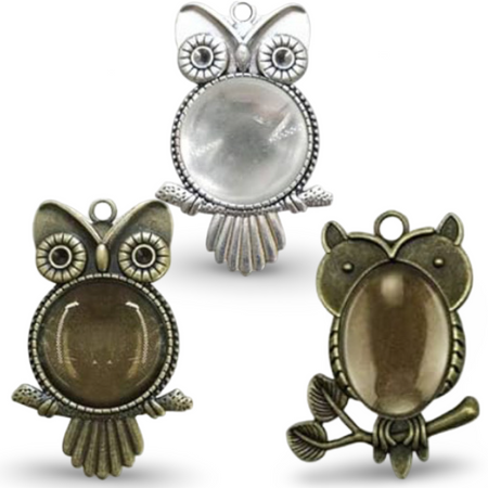 Set of 3: Owl Pendants (Incl. Glass Cabs & keychain)