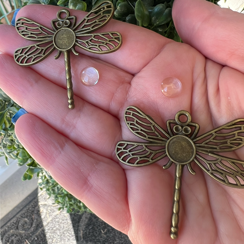 Set of 2: Mental Health Dragonfly Pendants (Incl. Glass Cabochons)