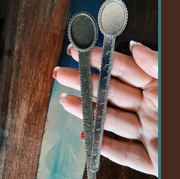 Set of 2: Metal Ruler Bookmarks (Incl. Glass Cabochons)