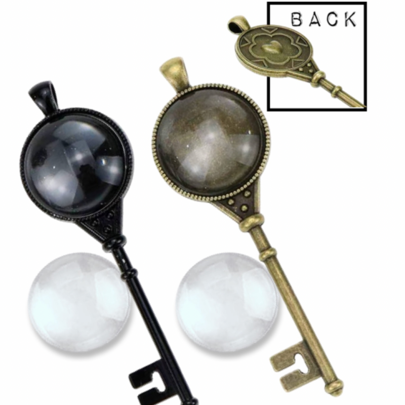 Set of 2: Key Pendants (Incl. Glass Cabochons)