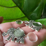 Set of 2: Silver Elephant Pendants (Incl. Glass Cabochons)