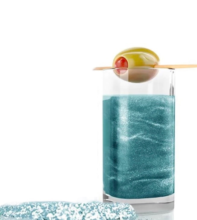Swirling Glitter™️ for drinks “Teal Blue Water” – WYNN modern art.