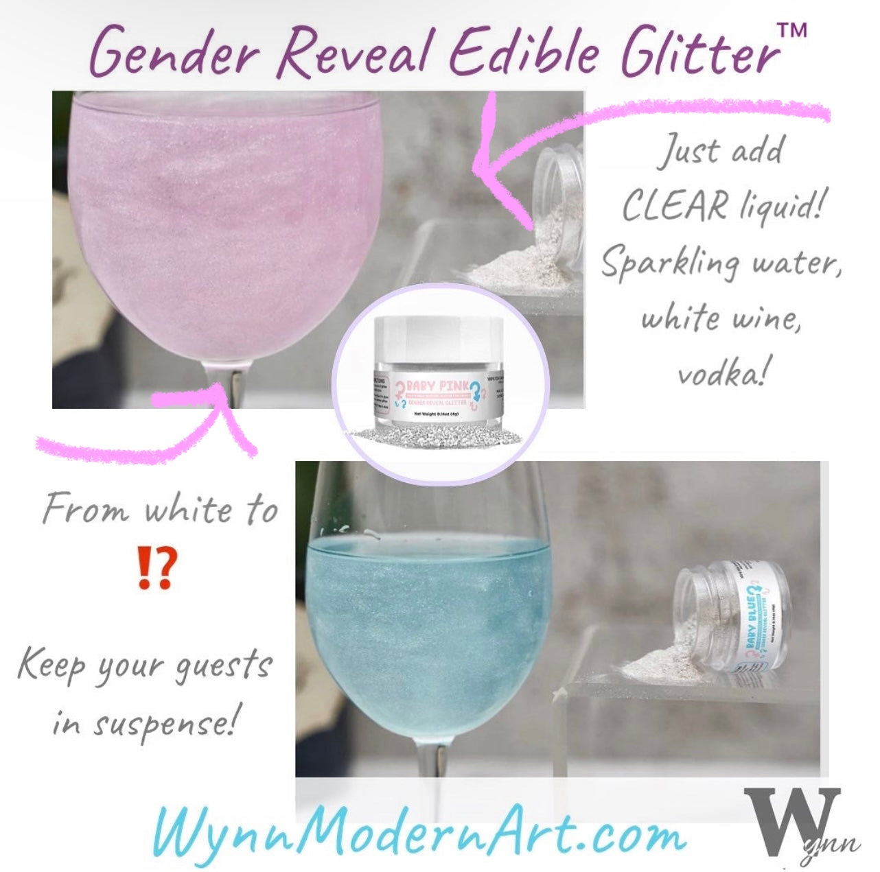 Lux Life Gender Reveal Edible Glitter for Drinks Baby Pink Glitter with Pink and Blue Rimming Sugar